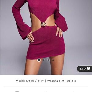 ASOS MODA MINX Fuchsia Long Sleeve Cut-Out Dress